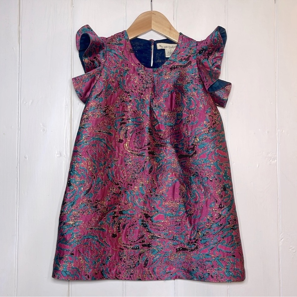 PEAS & QUEUES EUC Metallic Ruffle Sleeve Jacquard Dress